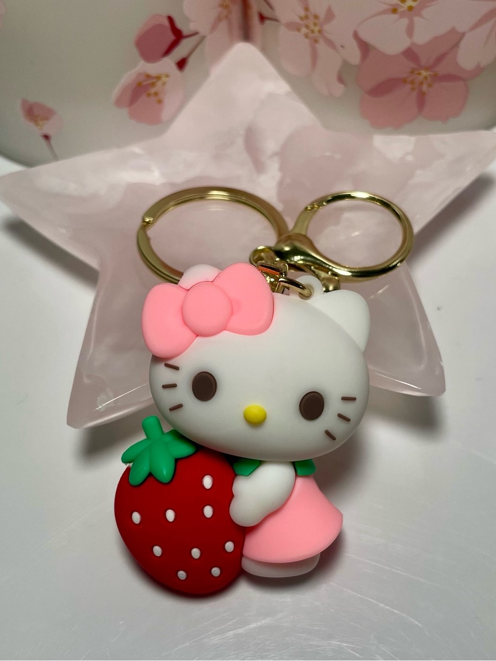 Hello Kitty Red Strawberry Keychain with Pink Bow